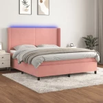 Κρεβάτι Boxspring με Στρώμα & LED Ροζ 160x200 εκ. Βελούδινο Ροζ 3139456