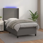Κρεβάτι Boxspring με Στρώμα & LED Γκρι 90x190 εκ. Συνθ. Δέρμα Γκρι 3139239