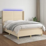 Κρεβάτι Boxspring με Στρώμα & LED Κρεμ 140x190 εκ. Υφασμάτινο Κρεμ 3138954