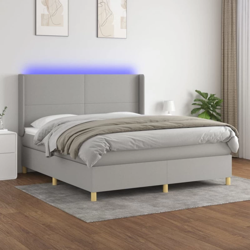 Κρεβάτι Boxspring με Στρώμα & LED Αν.Γκρι 180x200εκ. Υφασμάτινο Γκρι 3138733