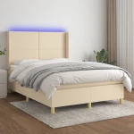 Κρεβάτι Boxspring με Στρώμα & LED Κρεμ 140x190 εκ. Υφασμάτινο Κρεμ 3138714