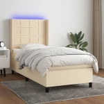 Κρεβάτι Boxspring με Στρώμα & LED Κρεμ 80x200 εκ. Υφασμάτινο Κρεμ 3138274