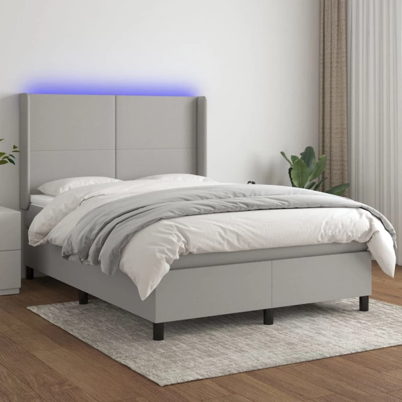 Κρεβάτι Boxspring με Στρώμα & LED Αν.Γκρι 140x200εκ. Υφασμάτινο Γκρι 3138157