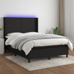Κρεβάτι Boxspring με Στρώμα & LED Μαύρο 140x190 εκ. Υφασμάτινο Μαύρο 3138151