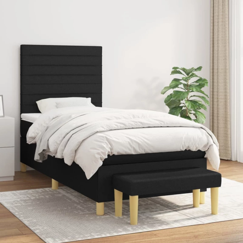 Κρεβάτι Boxspring με Στρώμα Μαύρο 90x200 εκ. Υφασμάτινο Μαύρο 3137207