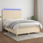 Κρεβάτι Boxspring με Στρώμα & LED Κρεμ 140x190 εκ. Υφασμάτινο Κρεμ 3135514