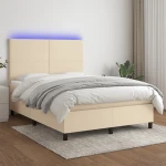 Κρεβάτι Boxspring με Στρώμα & LED Κρεμ 140x190 εκ. Υφασμάτινο Κρεμ 3134714