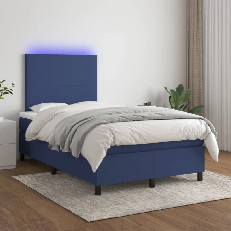 Κρεβάτι Boxspring με Στρώμα & LED Μπλε 120x200 εκ. Υφασμάτινο Μπλε 3134707