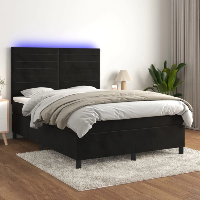 Κρεβάτι Boxspring με Στρώμα & LED Μαύρο 140x190 εκ. Βελούδινο Μαύρο 3136181