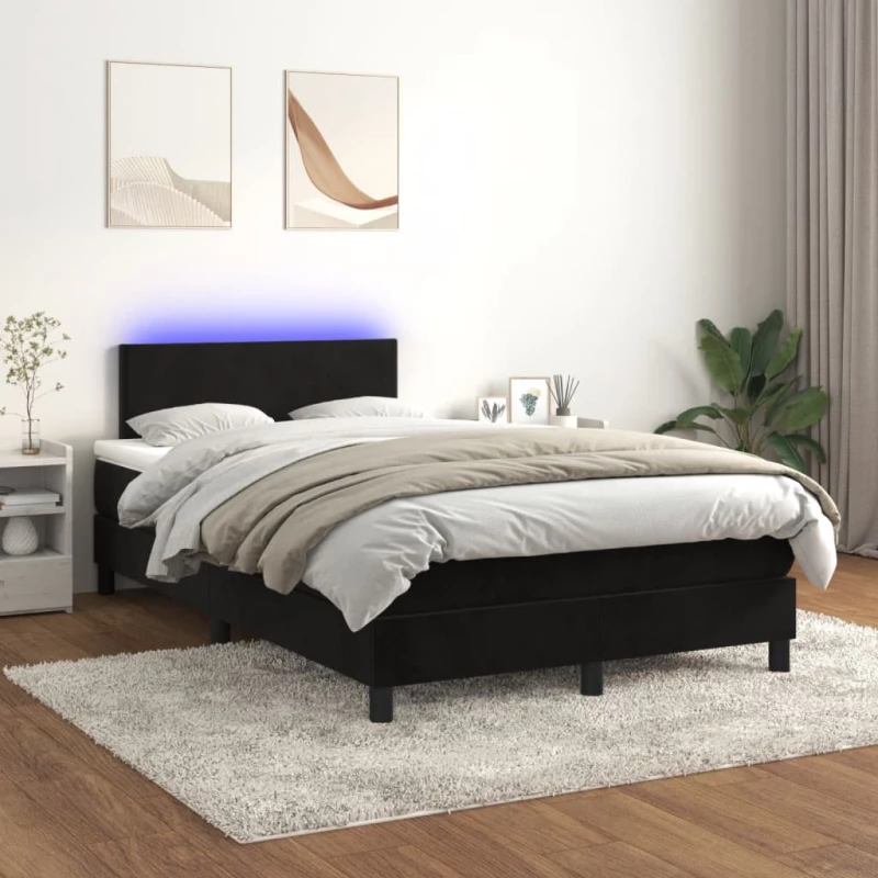 Κρεβάτι Boxspring με Στρώμα & LED Μαύρο 120x200 εκ. Βελούδινο Μαύρο 3134275
