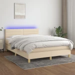 Κρεβάτι Boxspring με Στρώμα & LED Κρεμ 140x200 εκ. Υφασμάτινο Κρεμ 3133802