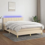Κρεβάτι Boxspring με Στρώμα & LED Κρεμ 140x190 εκ. Υφασμάτινο Κρεμ 3133714