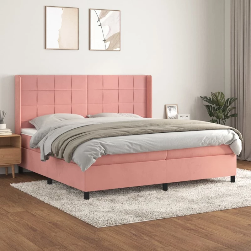 Κρεβάτι Boxspring με Στρώμα Ροζ 200x200 εκ. Βελούδινο Ροζ 3132704