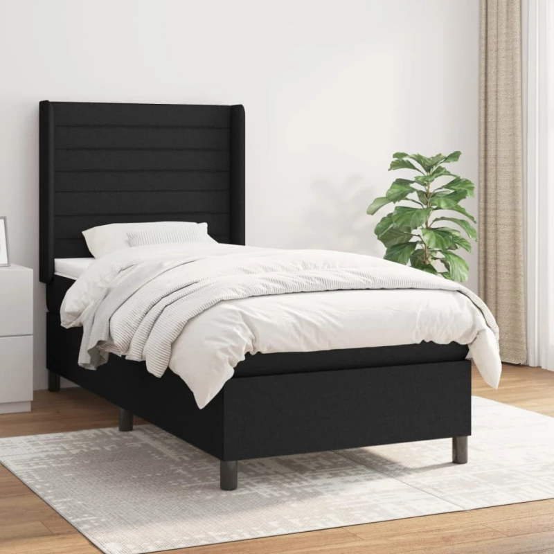 Κρεβάτι Boxspring με Στρώμα Μαύρο 90x190 εκ.Υφασμάτινο Μαύρο 3131475