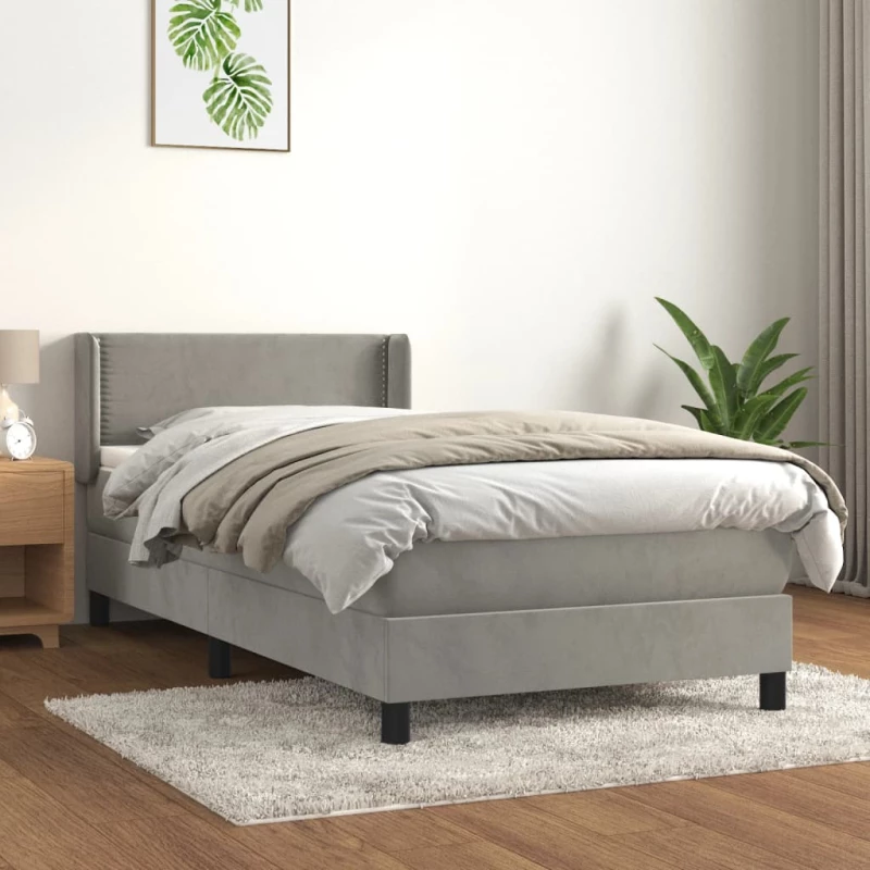 Κρεβάτι Boxspring με Στρώμα Ανοιχτό Γκρι 90x190 εκ. Βελούδινο Γκρι 3130871