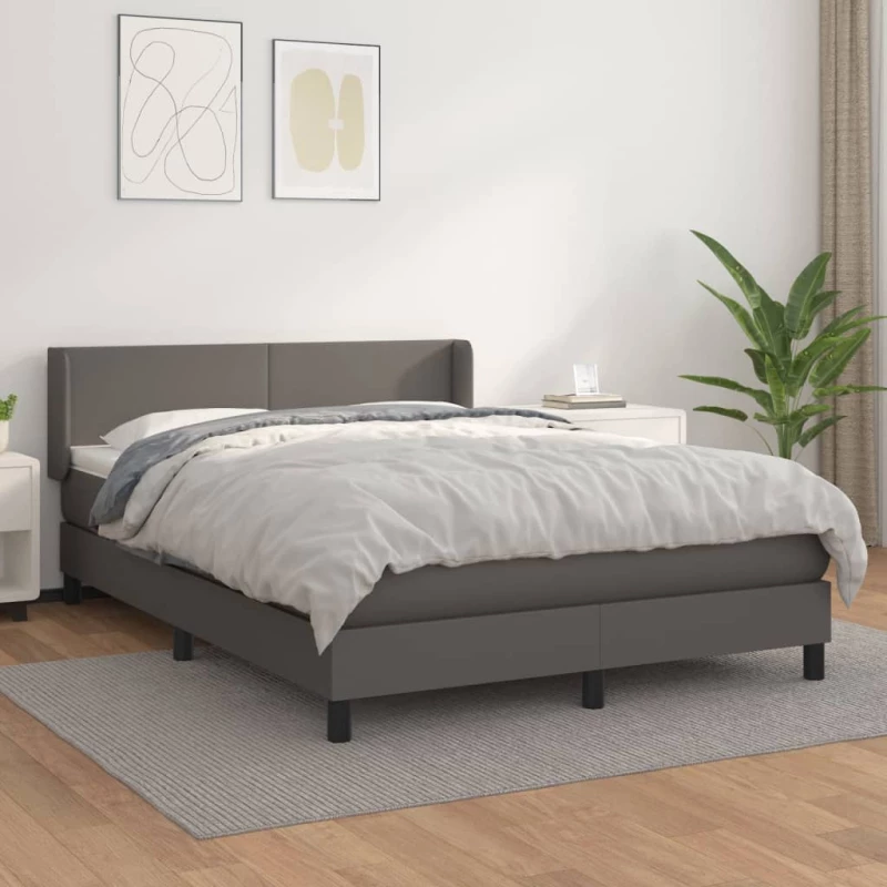 Κρεβάτι Boxspring με Στρώμα Γκρι 140x190εκ. από Συνθετικό Δέρμα Γκρι 3130659