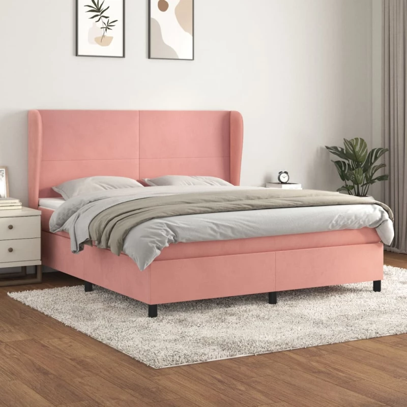 Κρεβάτι Boxspring με Στρώμα Ροζ 160x200 εκ. Βελούδινο Ροζ 3129104