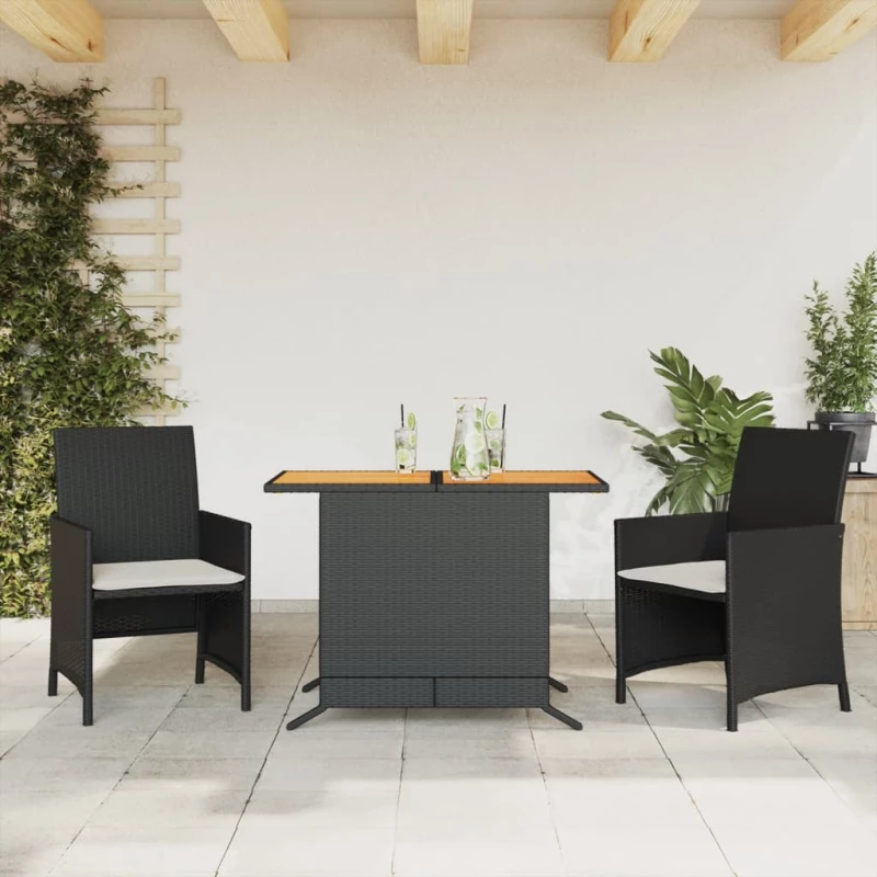 Σετ Επίπλων Bistro 3 τεμ. Μαύρο Συνθετ. Ρατάν με Μαξιλάρια Μαύρο 365124