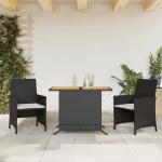 Σετ Επίπλων Bistro 3 τεμ. Μαύρο Συνθετ. Ρατάν με Μαξιλάρια Μαύρο 365124