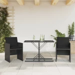 Σετ Επίπλων Bistro 3 τεμ. Μαύρο Συνθετ. Ρατάν με Μαξιλάρια Μαύρο 365063