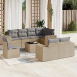 Σαλόνι Κήπου Σετ 9 τεμ. Μπεζ Συνθετικό Ρατάν με Μαξιλάρια Μπεζ 3255186