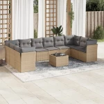 Σαλόνι Κήπου Σετ 11 τεμ. Μπεζ Συνθετικό Ρατάν με Μαξιλάρια Μπεζ 3250048