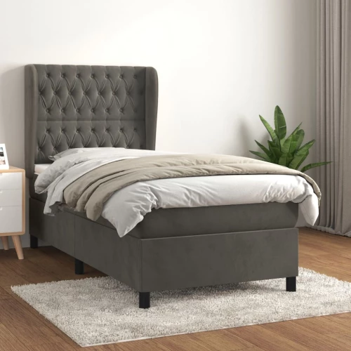 Κρεβάτι Boxspring με Στρώμα Σκούρο Γκρι 90x190 εκ. Βελούδινο Γκρι 3129364