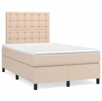 Κρεβάτι Boxspring Στρώμα&LED Καπουτσίνο 120x190 εκ. Συνθ. Δέρμα Καφέ 3270298