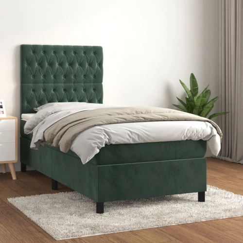 Κρεβάτι Boxspring με Στρώμα Σκούρο Πράσινο 100x200εκ. Βελούδινο Πράσινο 3143190
