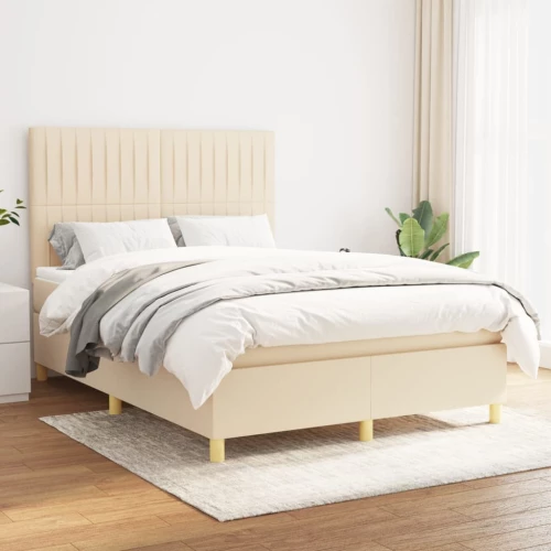 Κρεβάτι Boxspring με Στρώμα Κρεμ 140x190 εκ. Υφασμάτινο Κρεμ 3142494