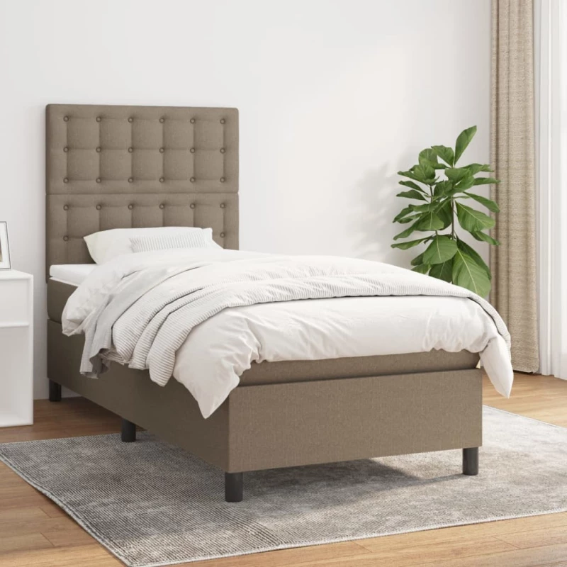 Κρεβάτι Boxspring με Στρώμα Taupe 90x200 εκ. Υφασμάτινο μπεζ-γκρι 3142069