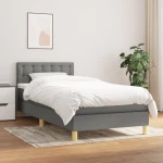 Κρεβάτι Boxspring με Στρώμα Σκούρο Γκρι 100x200 εκ. Υφασμάτινο Γκρι 3140914