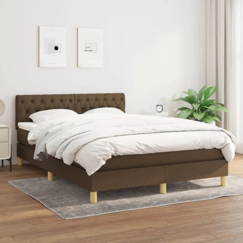 Κρεβάτι Boxspring με Στρώμα Σκούρο Καφέ 140x190 εκ. Υφασμάτινο Καφέ 3140852
