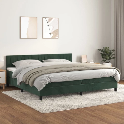 Κρεβάτι Boxspring με Στρώμα Σκούρο Πράσινο 200x200εκ. Βελούδινο Πράσινο 3141446