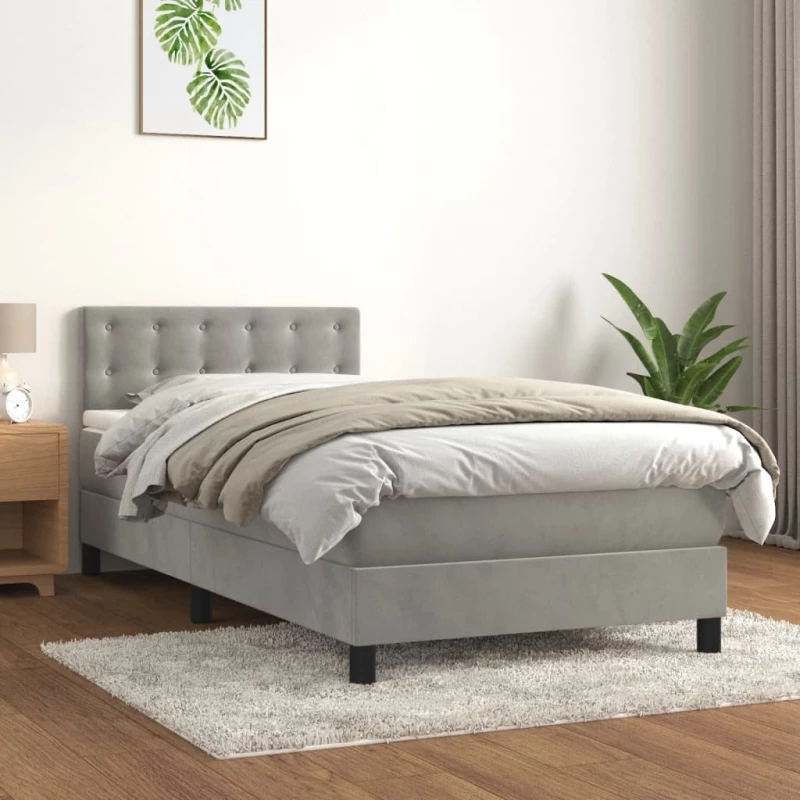 Κρεβάτι Boxspring με Στρώμα Ανοιχτό Γκρι 90x200 εκ. Βελούδινο Γκρι 3141521