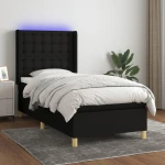 Κρεβάτι Boxspring με Στρώμα & LED Μαύρο 90x200 εκ. Υφασμάτινο Μαύρο 3139167