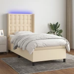 Κρεβάτι Boxspring με Στρώμα & LED Κρεμ 80x200 εκ. Υφασμάτινο Κρεμ 3138594