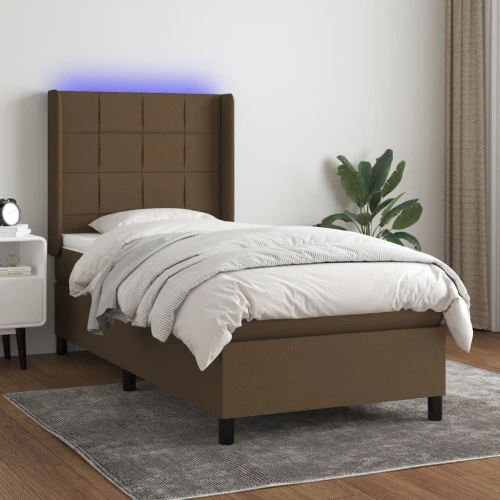 Κρεβάτι Boxspring με Στρώμα & LED Σκ.Καφέ 90x200 εκ. Υφασμάτινο Καφέ 3138288