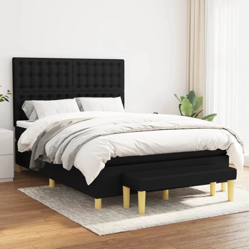 Κρεβάτι Boxspring με Στρώμα Μαύρο 140x200 εκ. Υφασμάτινο Μαύρο 3137479