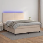 Κρεβάτι Boxspring Στρώμα&LED Καπουτσίνο 180x200 εκ. Συνθ. Δέρμα Καφέ 3135842