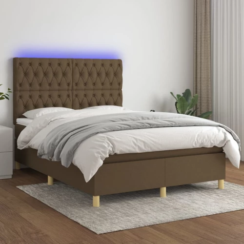 Κρεβάτι Boxspring με Στρώμα & LED Σκ.Καφέ 140x200 εκ Υφασμάτινο Καφέ 3135680