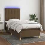 Κρεβάτι Boxspring με Στρώμα & LED Σκ.Καφέ 90x190 εκ. Υφασμάτινο Καφέ 3135560