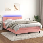 Κρεβάτι Boxspring με Στρώμα & LED Ροζ 140x190 εκ. Βελούδινο Ροζ 3134524