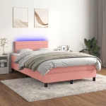 Κρεβάτι Boxspring με Στρώμα & LED Ροζ 120x200 εκ. Βελούδινο Ροζ 3134458