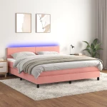 Κρεβάτι Boxspring με Στρώμα & LED Ροζ 180x200 εκ. Βελούδινο Ροζ 3134302
