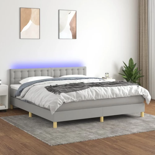 Κρεβάτι Boxspring με Στρώμα & LED Αν.Γκρι 180x200 εκ Υφασμάτινο Γκρι 3134053