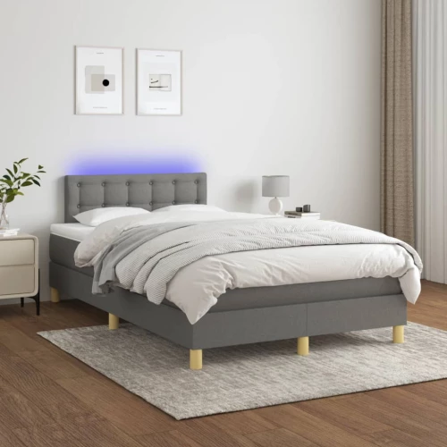 Κρεβάτι Boxspring με Στρώμα & LED Σκ.Γκρι 120x200 εκ Υφασμάτινο Γκρι 3134022