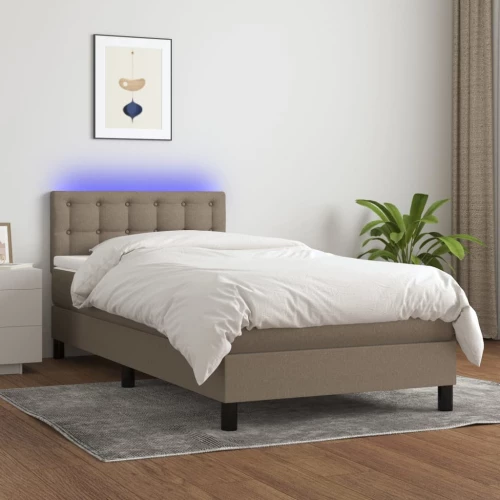 Κρεβάτι Boxspring με Στρώμα & LED Taupe 90x200 εκ. Υφασμάτινο μπεζ-γκρι 3133449