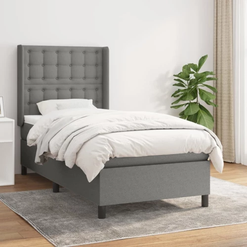 Κρεβάτι Boxspring με Στρώμα Σκούρο Γκρι 90x190 εκ. Υφασμάτινο Γκρι 3131714