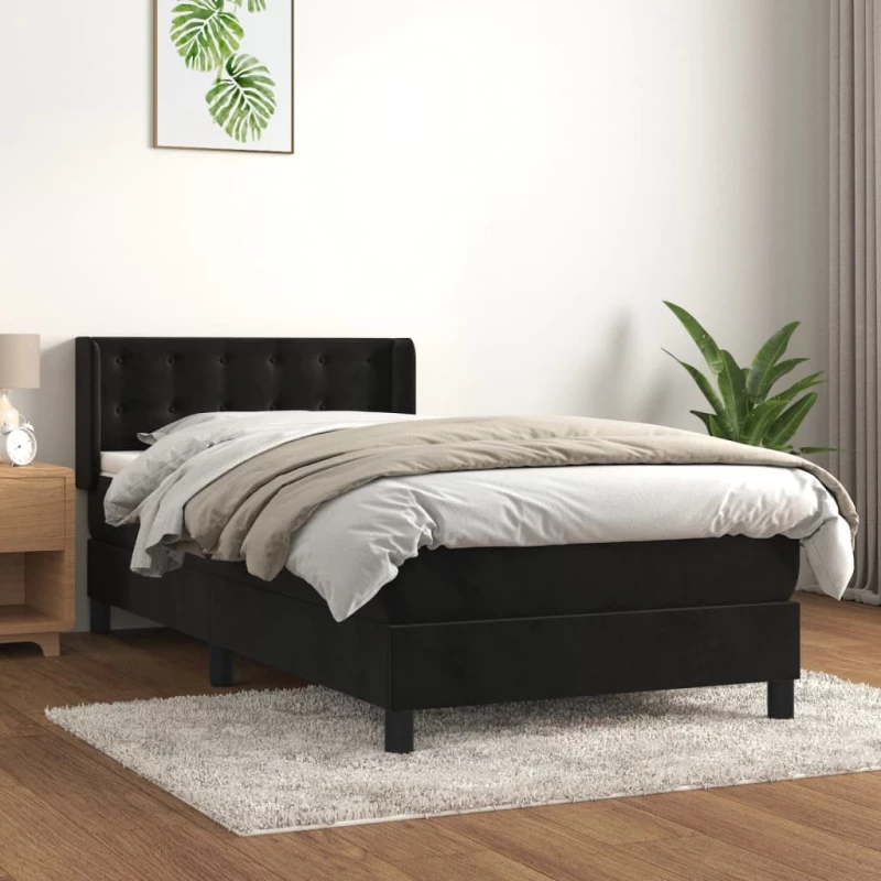 Κρεβάτι Boxspring με Στρώμα Μαύρο 90x190 εκ. Βελούδινο Μαύρο 3131173